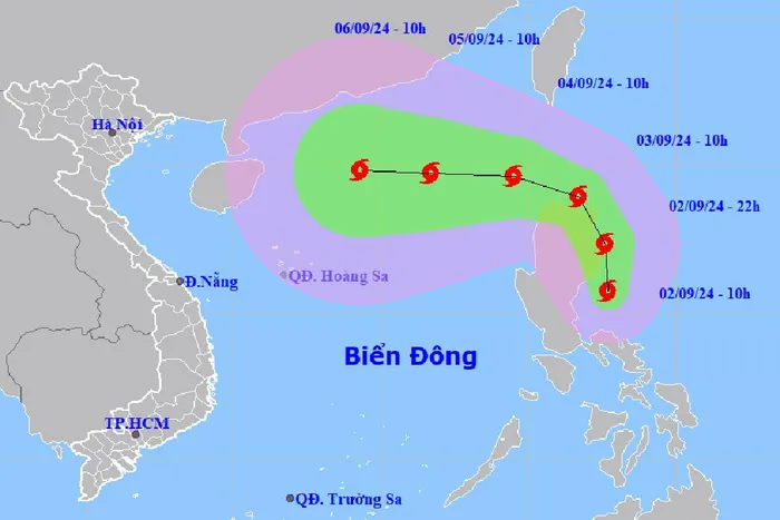 Vị trí và hướng di chuyển của bão Yagi - Ảnh: NCHMF