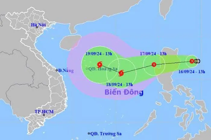 Vị trí và hướng di chuyển của áp thấp nhiệt đới. Nguồn: Trung tâm Dự báo khí tượng thủy văn quốc gia