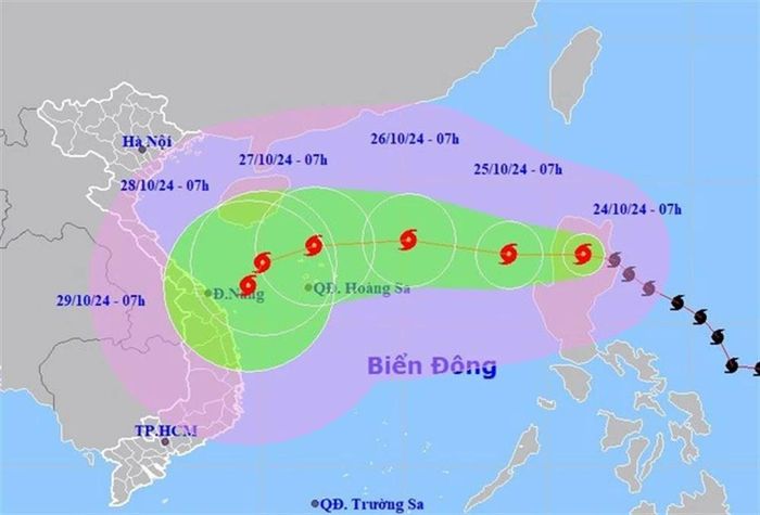  Dự báo vị trí và đường đi của bão Trà Mi. Ảnh NCHMF 