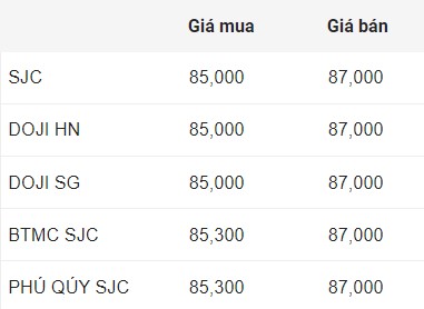 Cập nhật giá vàng SJC đầu phiên hôm nay.